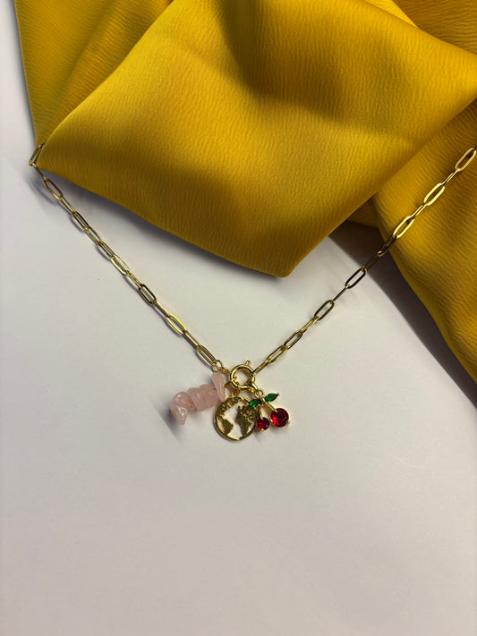 Pembe Kuvarslı Charm Kolye